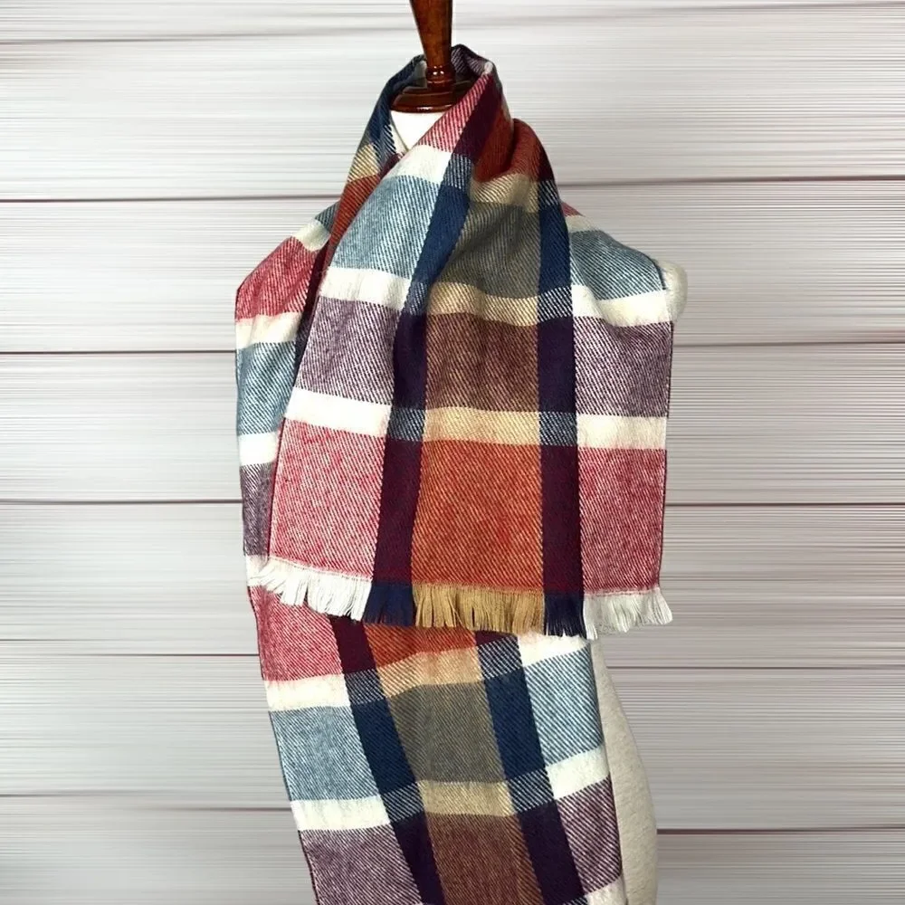 NWOT Vintage 100% Cashmere Unisex’s Plaid Scarf England 12,5x54 inches